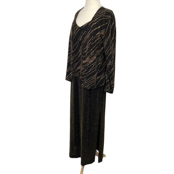Vintage Alex Evenings Gown & Jacket Set Black Gold Metallic Design Layered 16 - Picture 4 of 16